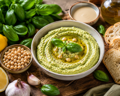 Bazilikin humus z limono: aromatična moč sredozemskih zelišč v kremastem namazu