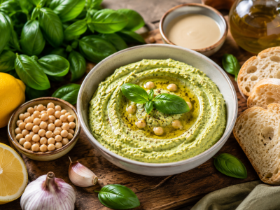 Bazilikin humus z limono: aromatična moč sredozemskih zelišč v kremastem namazu