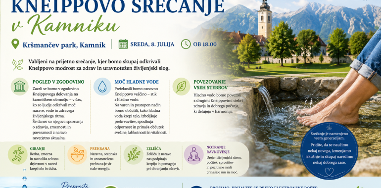 Brezplačno Kneippovo srečanje 8. julija v Kamniku ob 18h