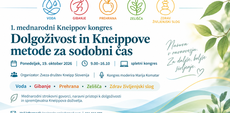 Mendarodni Kneippov kongres letos v spletni izvedbi brezplačno